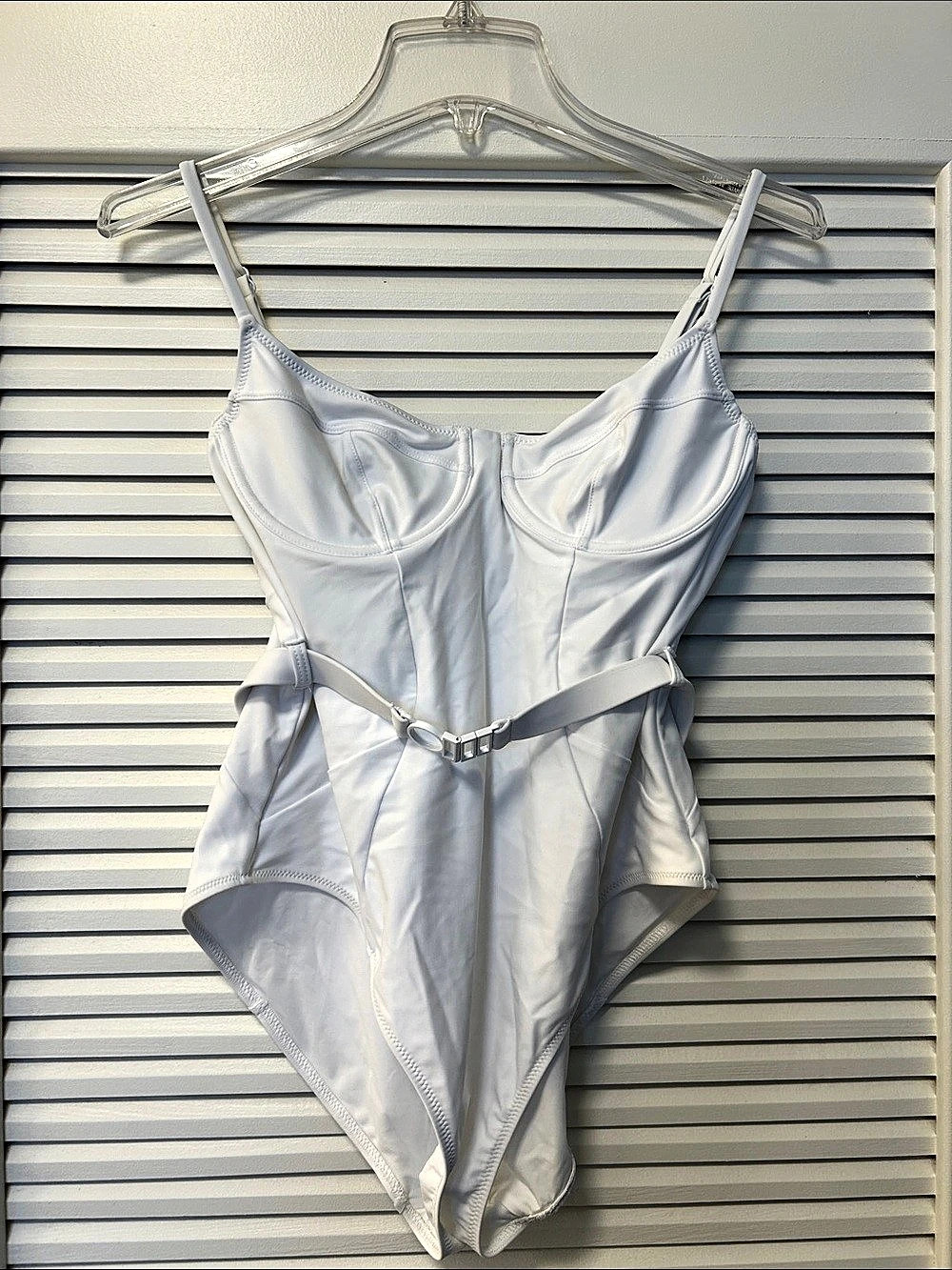 Solid & Striped White One-Piece Swimsuit Size L Like New